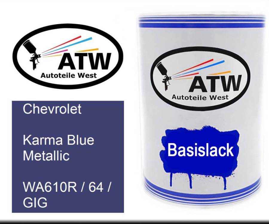 Chevrolet, Karma Blue Metallic, WA610R / 64 / GIG: 500ml Lackdose, von ATW Autoteile West.